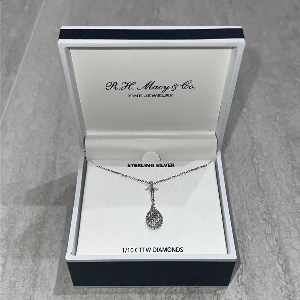 Diamond Tennis Racket 18" Pendant Necklace 1/10 ct. t.w. Sterling Silver Macy’s
